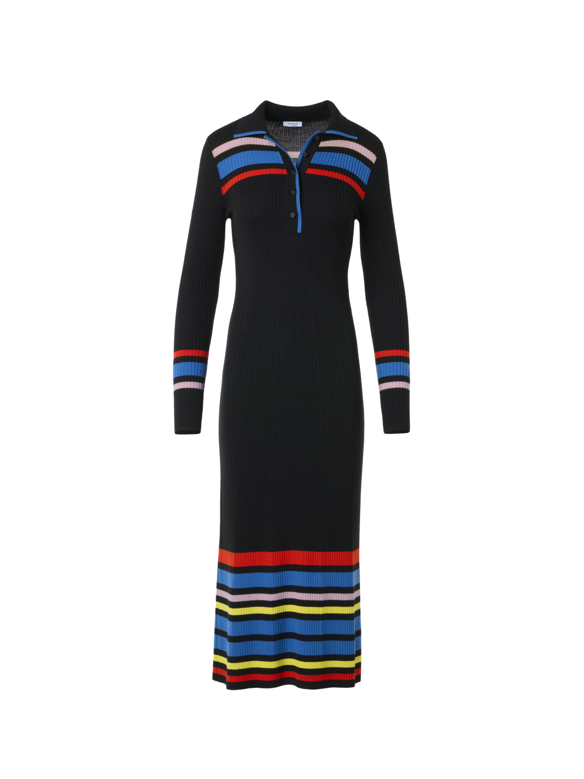 Designer Polokleid aus Rippen Strick im Colour-Block Design