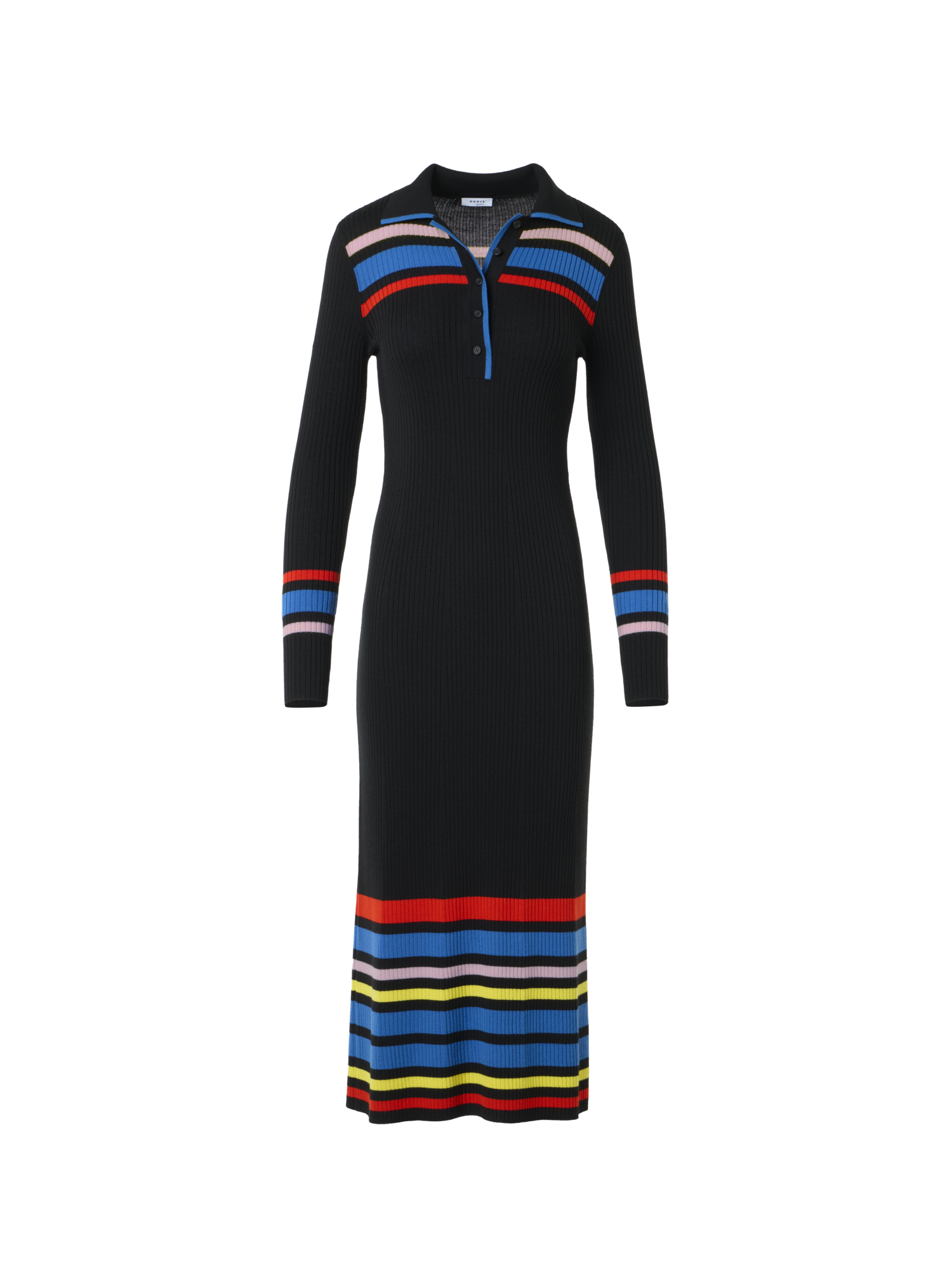 Designer Polokleid aus Rippen Strick im Colour-Block Design