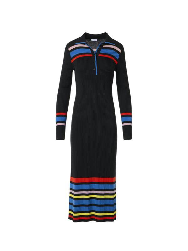 Designer Polokleid aus Rippen Strick im Colour-Block Design