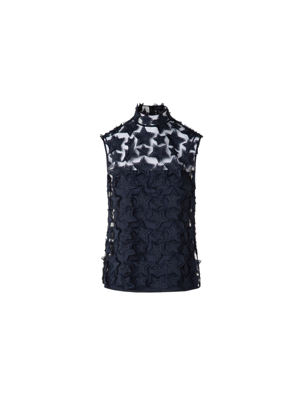 Designer Top mit 3D-Stern-Stickerei - Dunkelblau - Blau