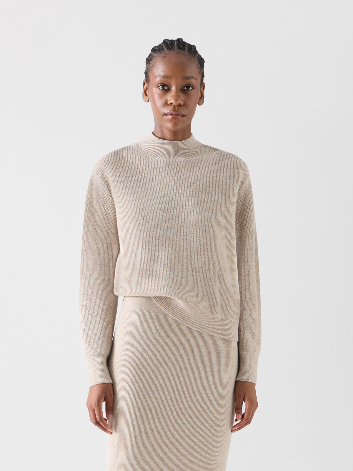 Designer Wolle-Kaschmir Pullover mit Stehkragen - Beige #editorial