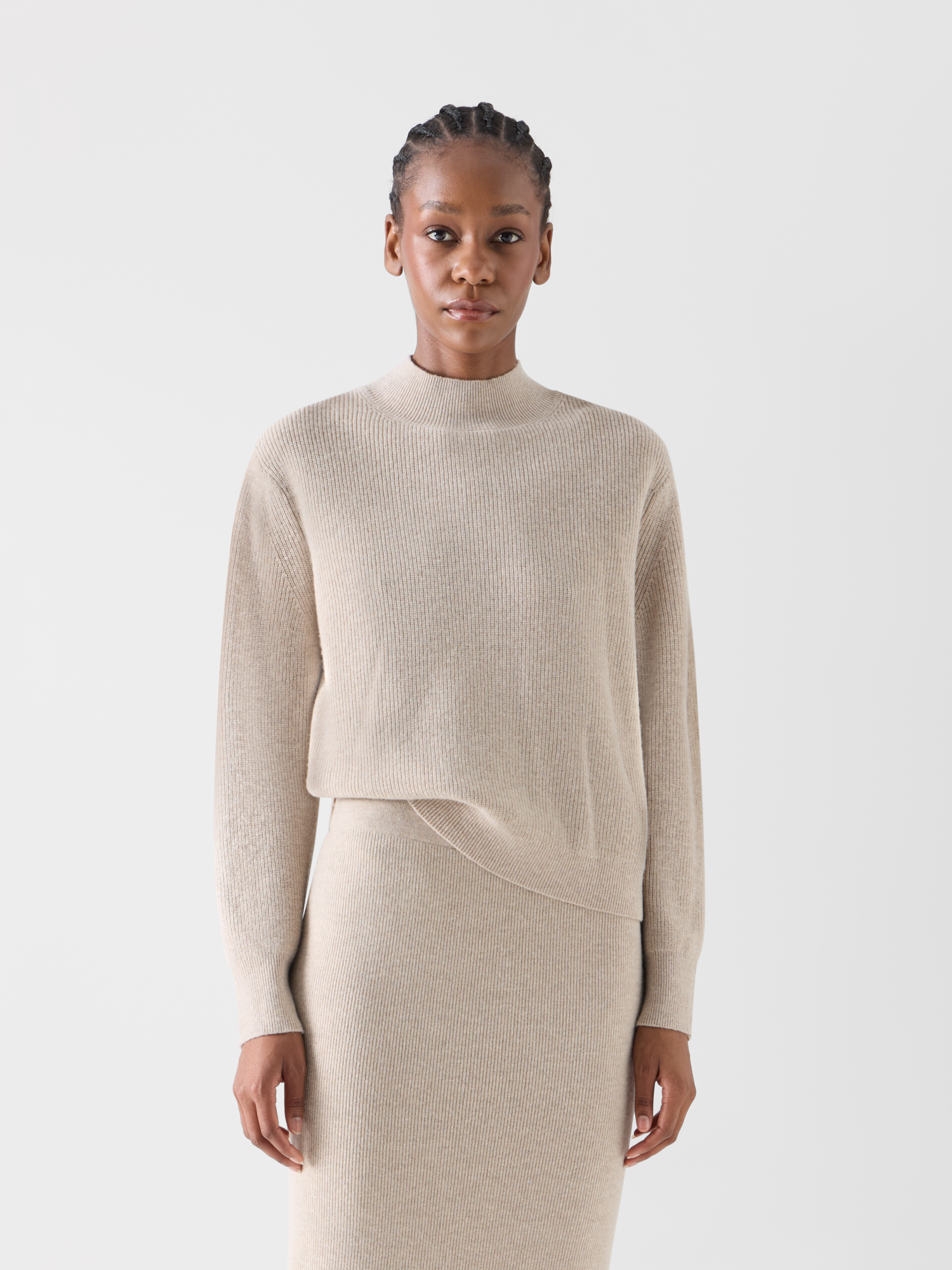 Designer Wolle-Kaschmir Pullover mit Stehkragen - Beige 