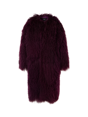 Designer Oversize-Mantel aus langhaarigem Lamm-Shearling - Rot - Violett