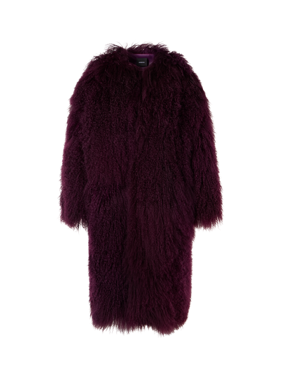 Designer Oversize-Mantel aus langhaarigem Lamm-Shearling - Rot - Violett