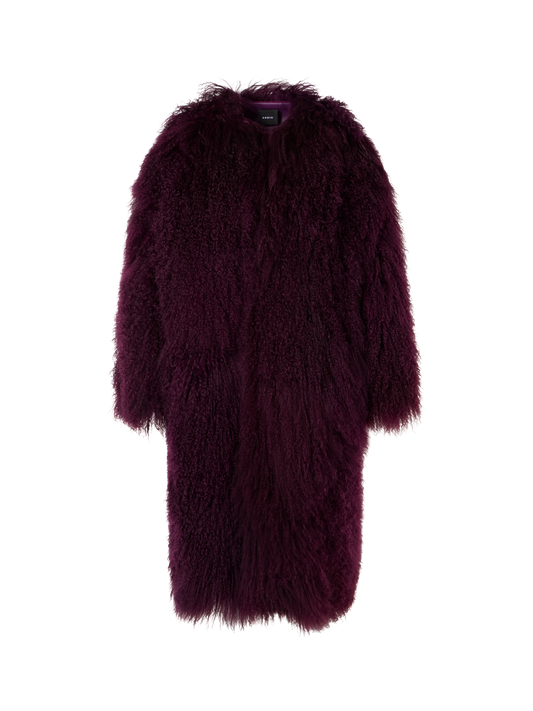 Designer Oversize-Mantel aus langhaarigem Lamm-Shearling - Rot - Violett