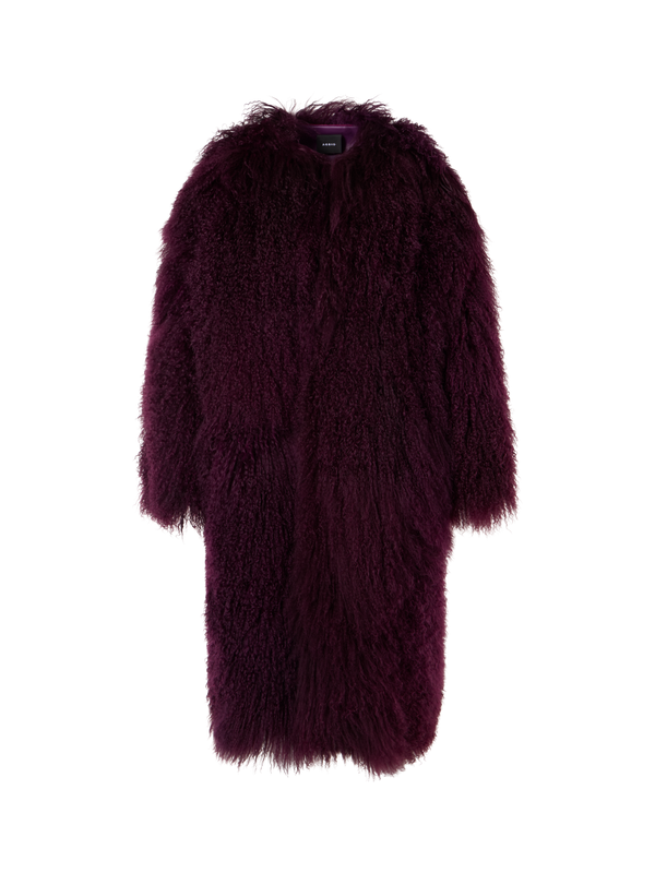 Designer Oversize-Mantel aus langhaarigem Lamm-Shearling - Rot - Violett