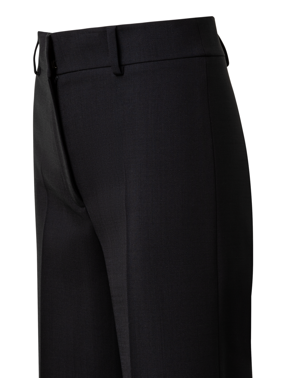 Designer Cropped Weite Hose aus Woll-Stretch mit Fransen - Schwarz