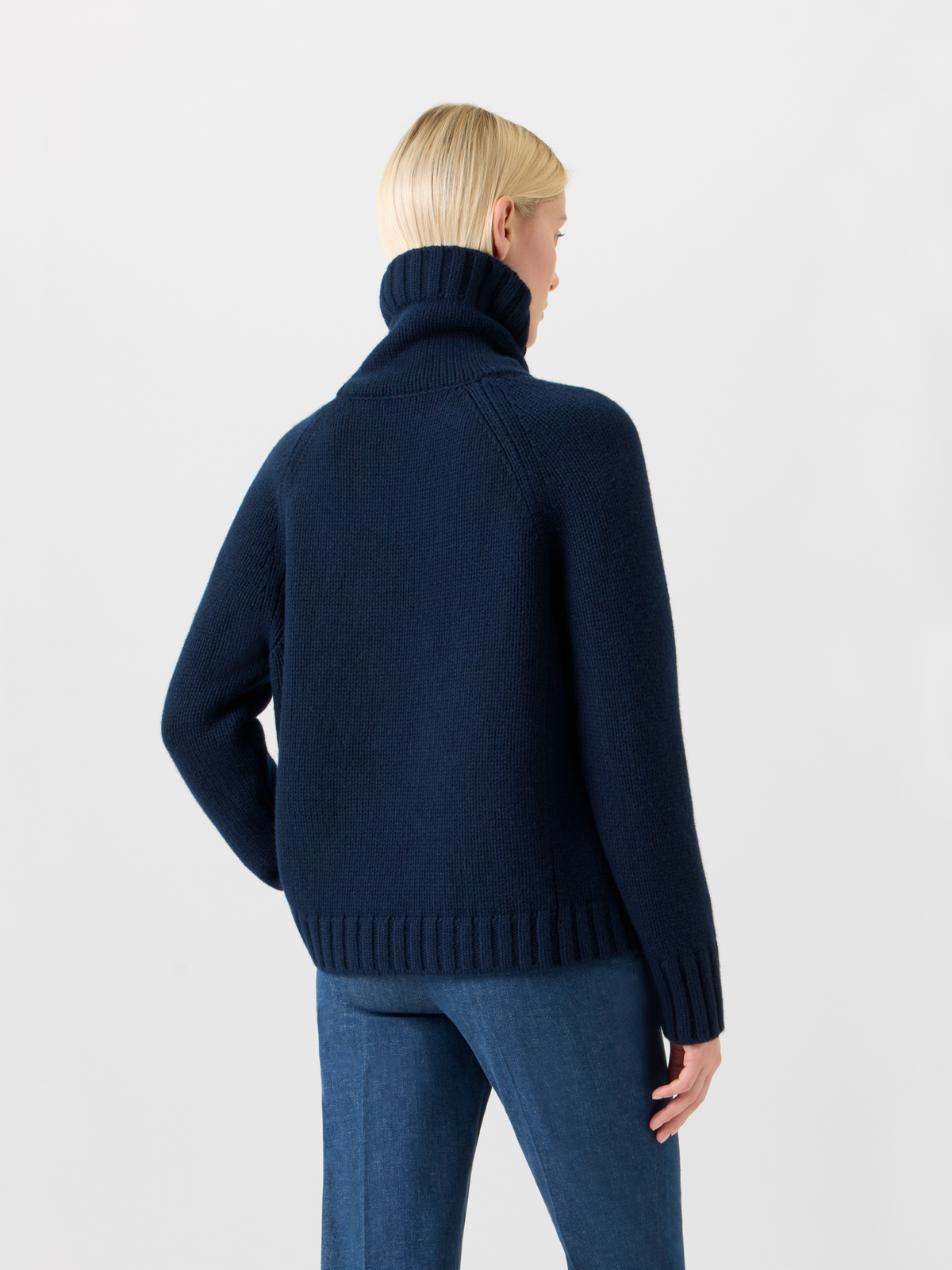Designer Boxy Kaschmir Rollkragen Pullover - Dunkelblau - Blau #editorial