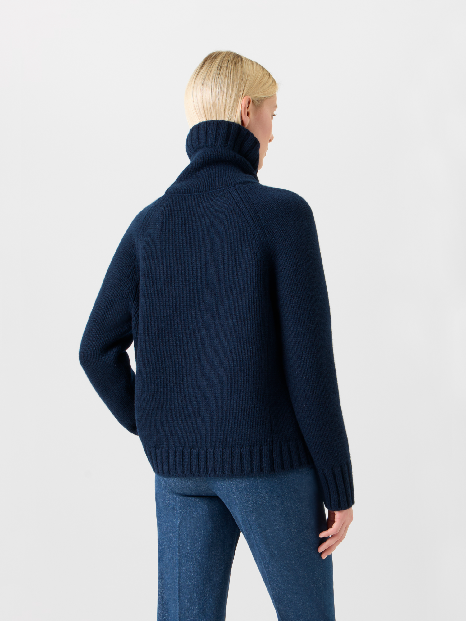 Designer Boxy Kaschmir Rollkragen Pullover - Dunkelblau - Blau 