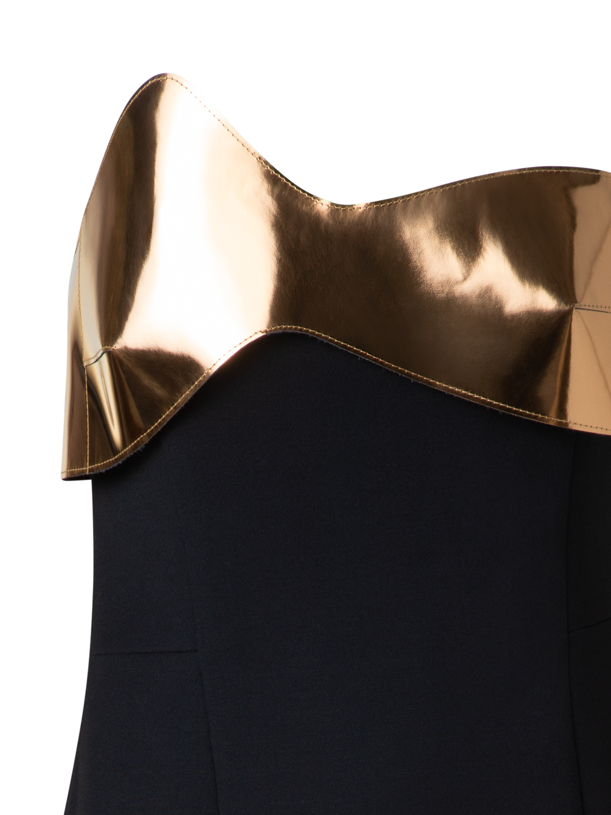 Designer Midi-Cocktailkleid mit goldenem Leder-Highlight - Schwarz