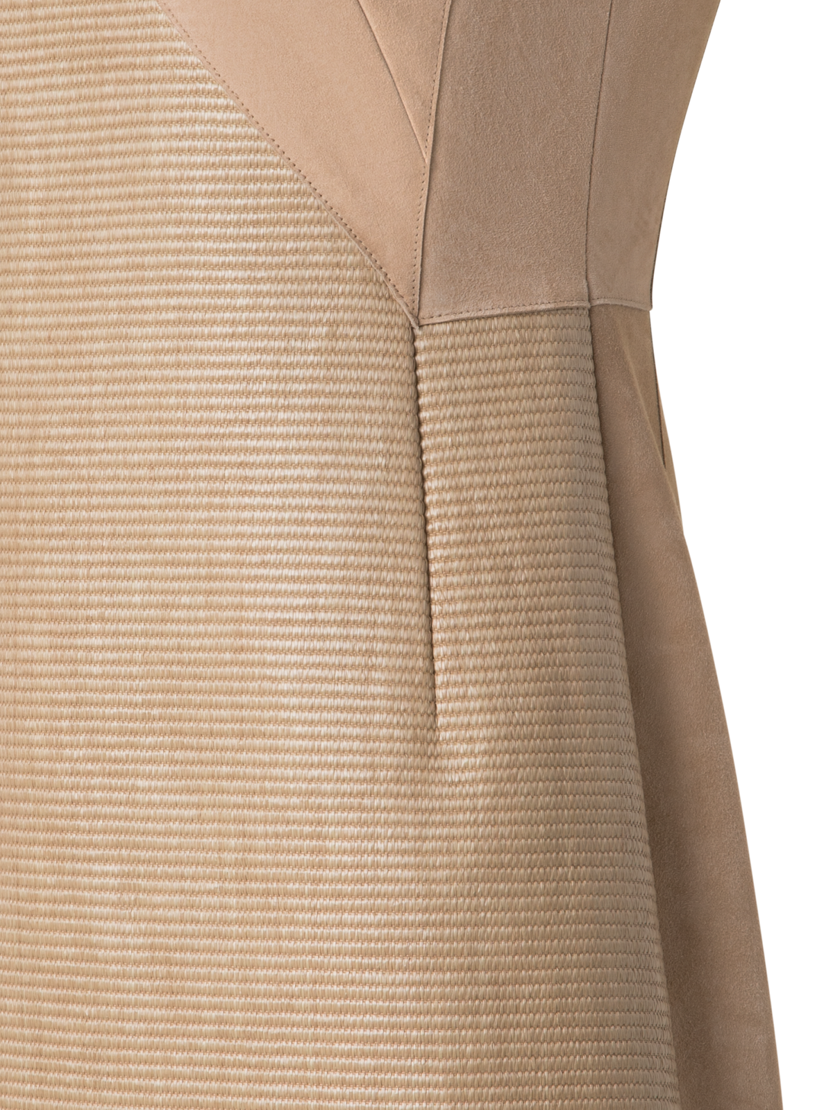 Designer Kleid aus weichem Baumwoll-Raffia und Wildleder - Beige