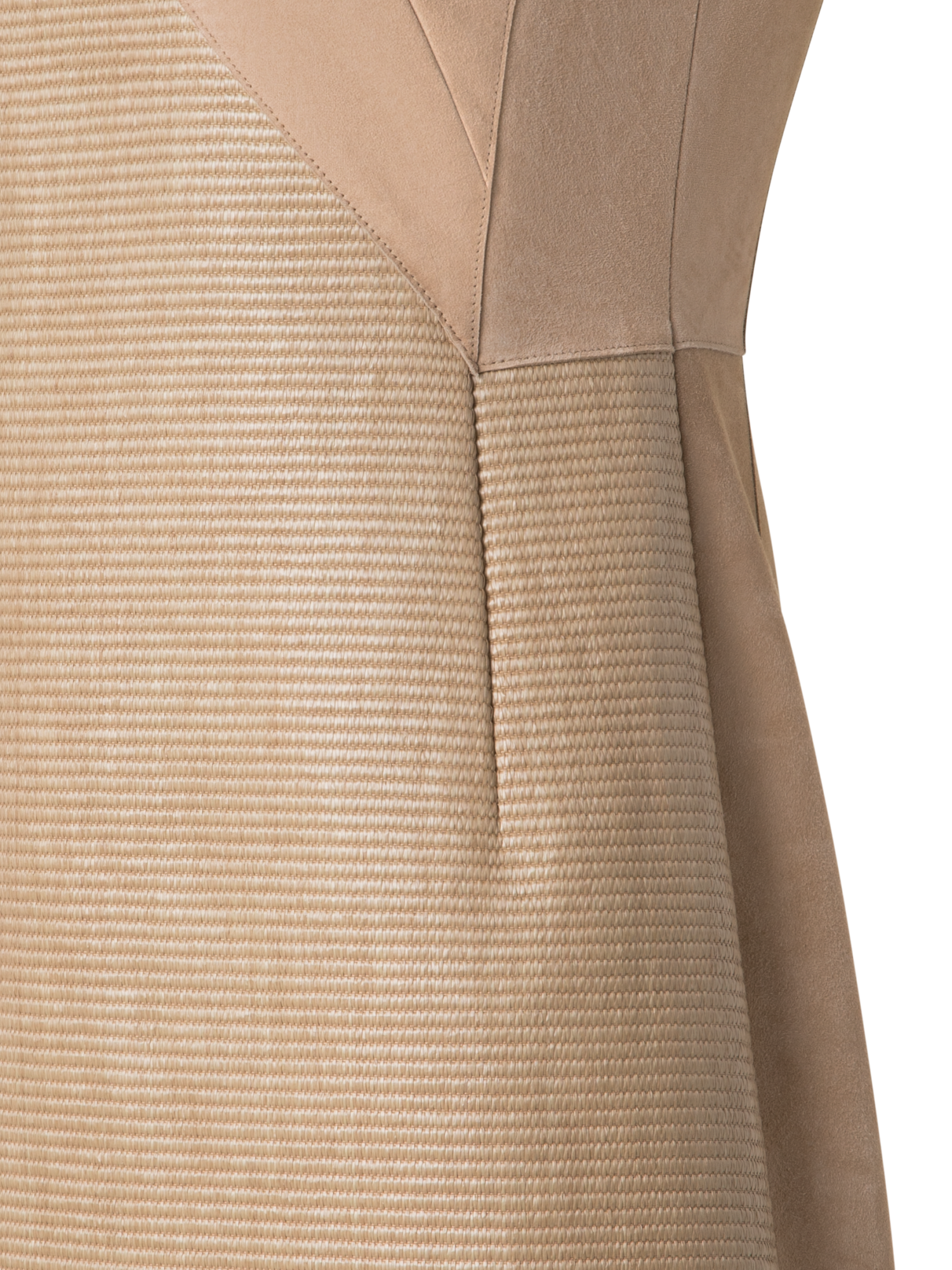 Designer Kleid aus weichem Baumwoll-Raffia und Wildleder - Beige