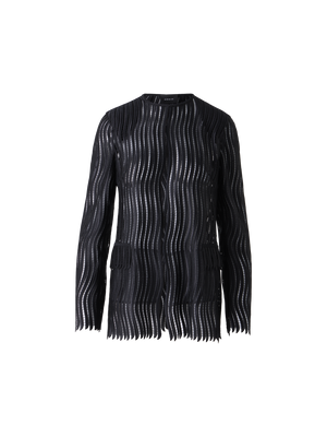 Designer Hekka lange transparente Jacke aus Wave-Guipure - Schwarz