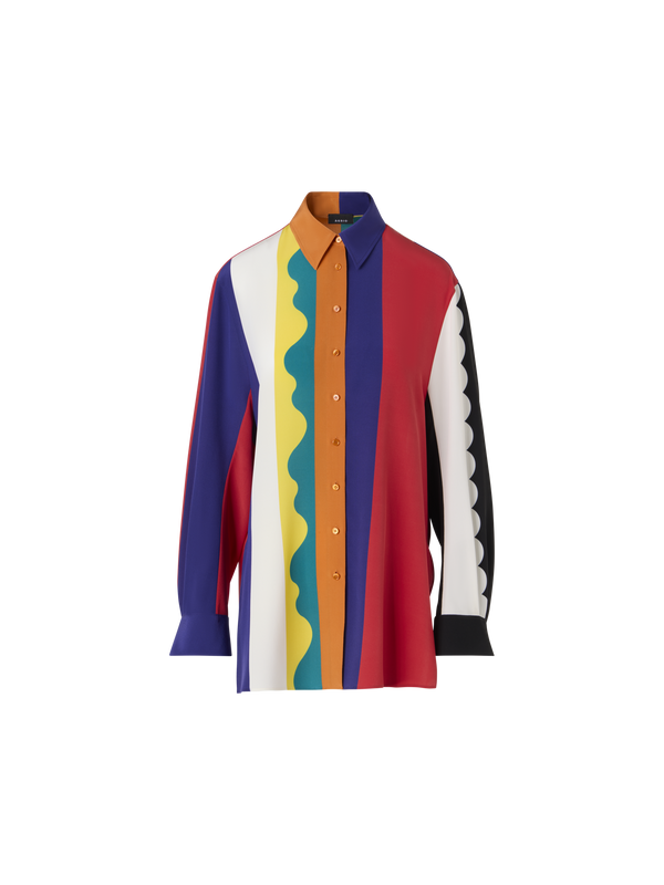 Designer Oversize-Seidenbluse mit Paravent-Druck - Bunt