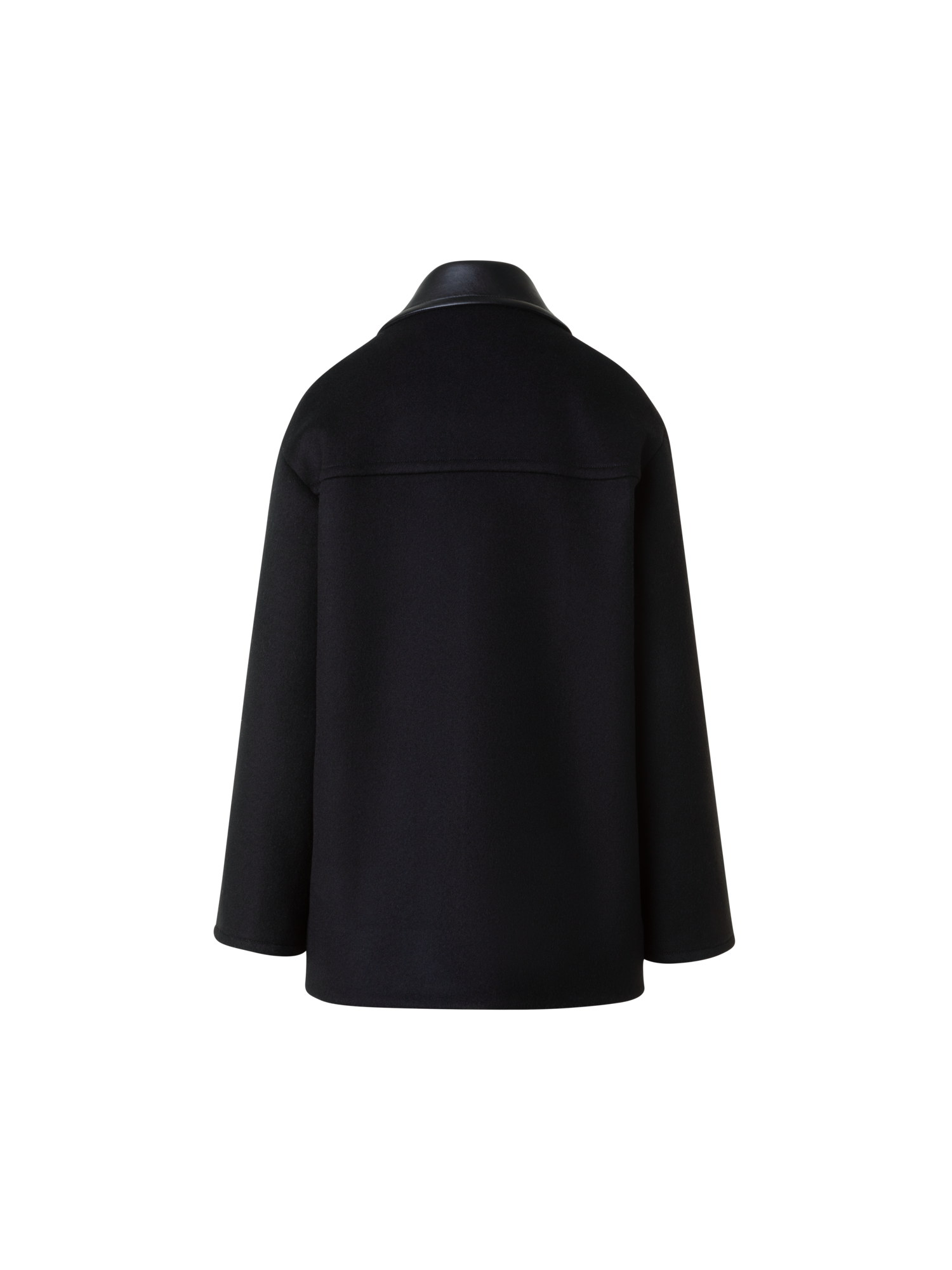 Designer Gewalkte Woll-Jacke  mit Lederimitat Kragen - Schwarz