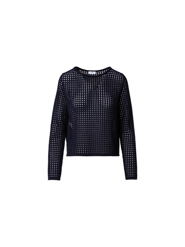 Designer Strickpullover aus grobem Baumwollmesh - Dunkelblau - Blau