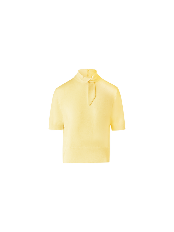 Designer Kurzärmliger Kaschmirpullover mit Knotendetail - Gelb