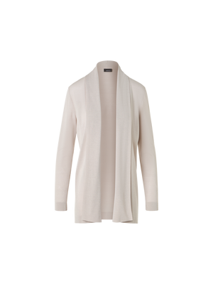 Designer Langer Cardigan aus Seidenbaumwolle mit Schalkragen - Beige