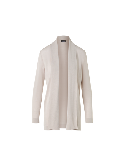 Designer Langer Cardigan aus Seidenbaumwolle mit Schalkragen - Beige