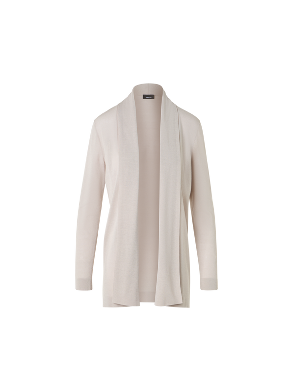 Designer Langer Cardigan aus Seidenbaumwolle mit Schalkragen - Beige