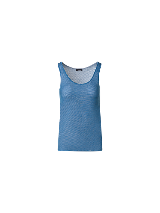 Designer Tanktop aus Seiden-Mesh-Strick - Blau