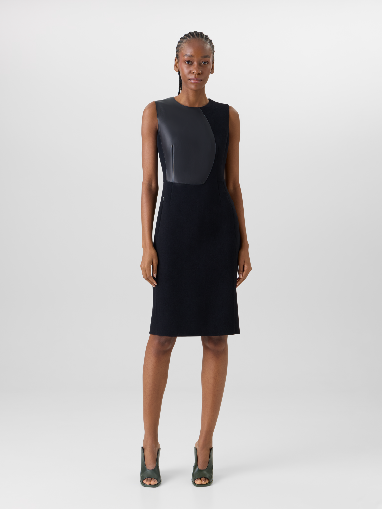 Designer Ärmelloses Etuikleid aus Wollkrepp-Doubleface - Schwarz 