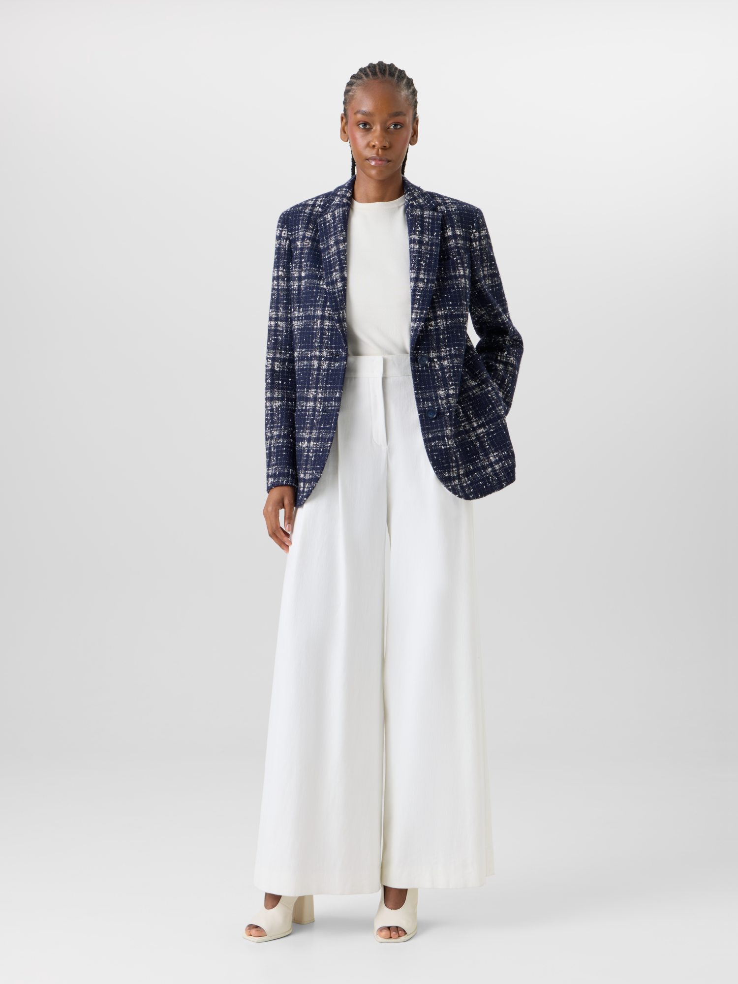 Designer Kora Jacke aus Woll-Viskose-Tweed - Blau 