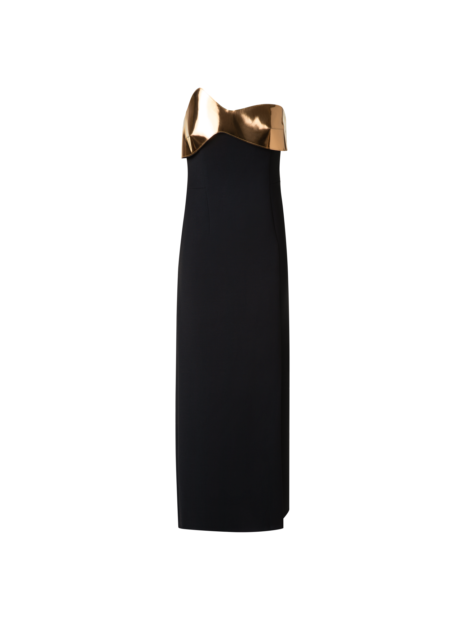 Designer Midi-Cocktailkleid mit goldenem Leder-Highlight - Schwarz
