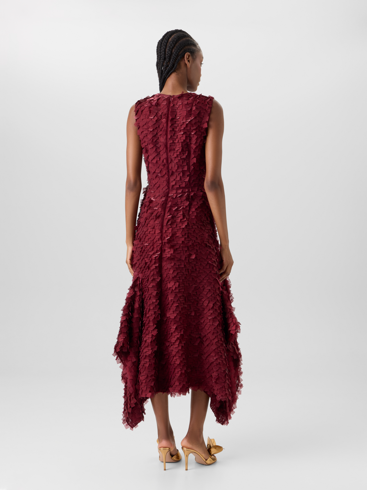 Designer Asymmetrisches Midikleid in Layered Organza Tiles - Rot 