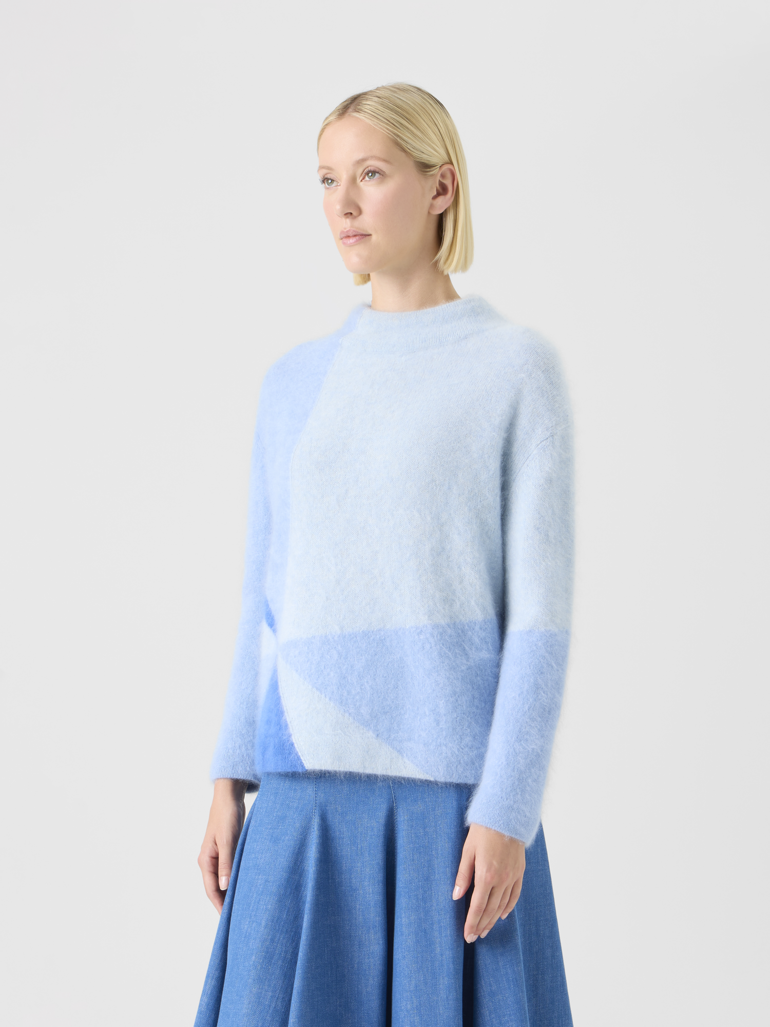 Designer Cloud-Kaschmirpullover mit Sunbeam-Intarsie - Blau 