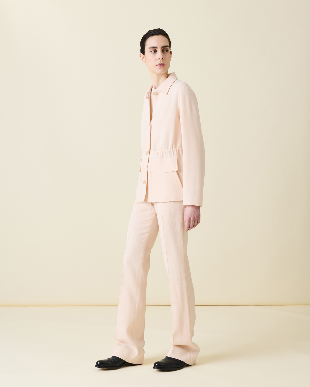 Designer Hemdjacke mit Kordelzug aus Woll-Doubleface - Rosa #editorial