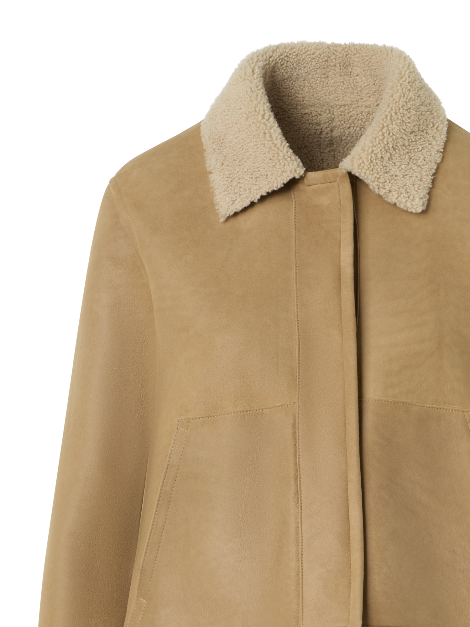 Designer Kurze Lammfelljacke mit Pelzkragen und Manschetten - Beige