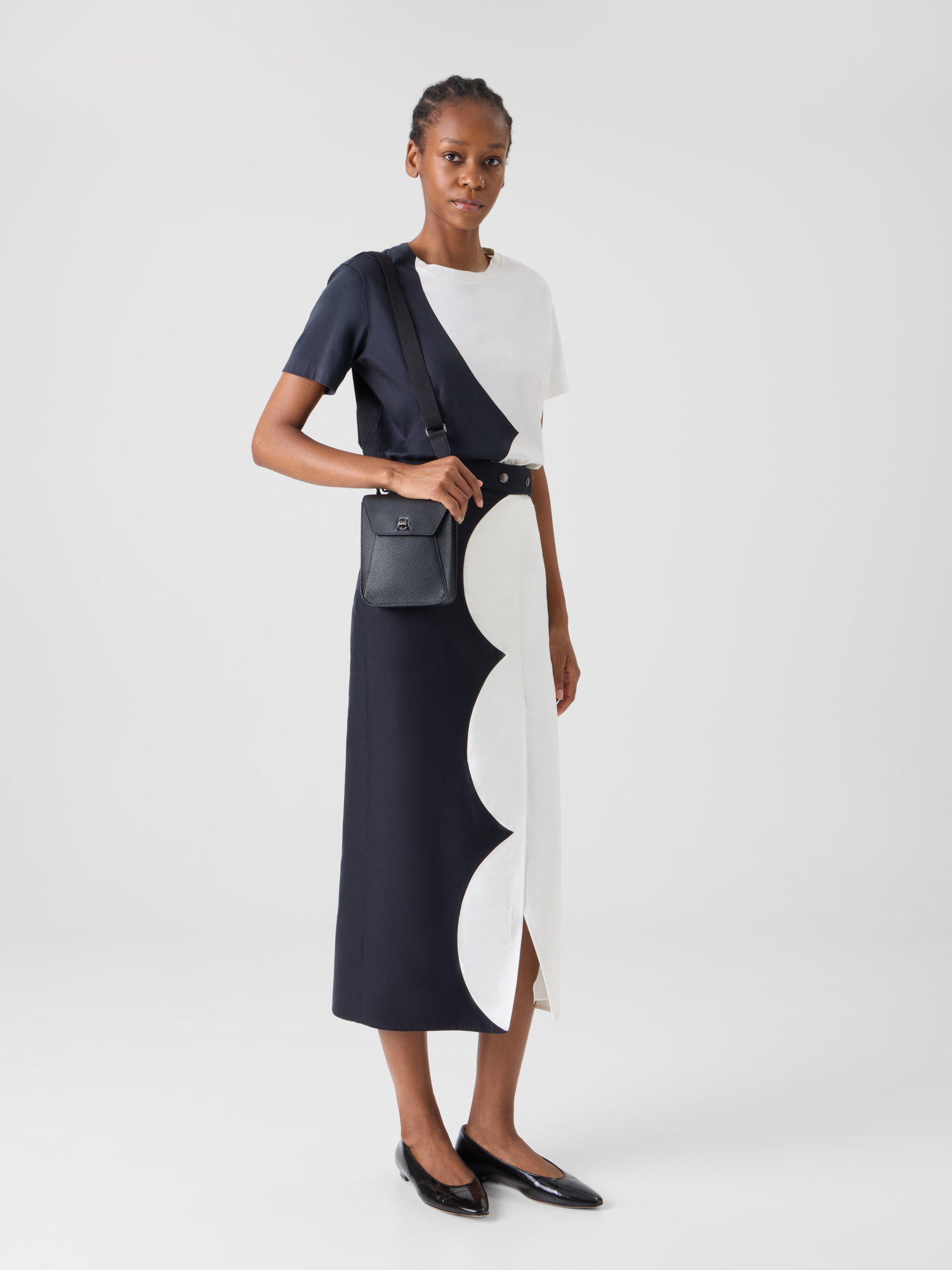 Designer Midirock in Wickeloptik mit Cloud-Druck - Bunt 