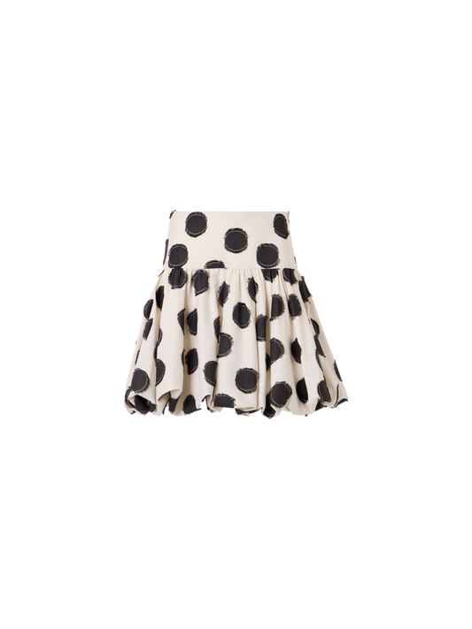 Designer Ausgestellter Minirock aus fransigem Punkte-Jacquard - Bunt - Weiss