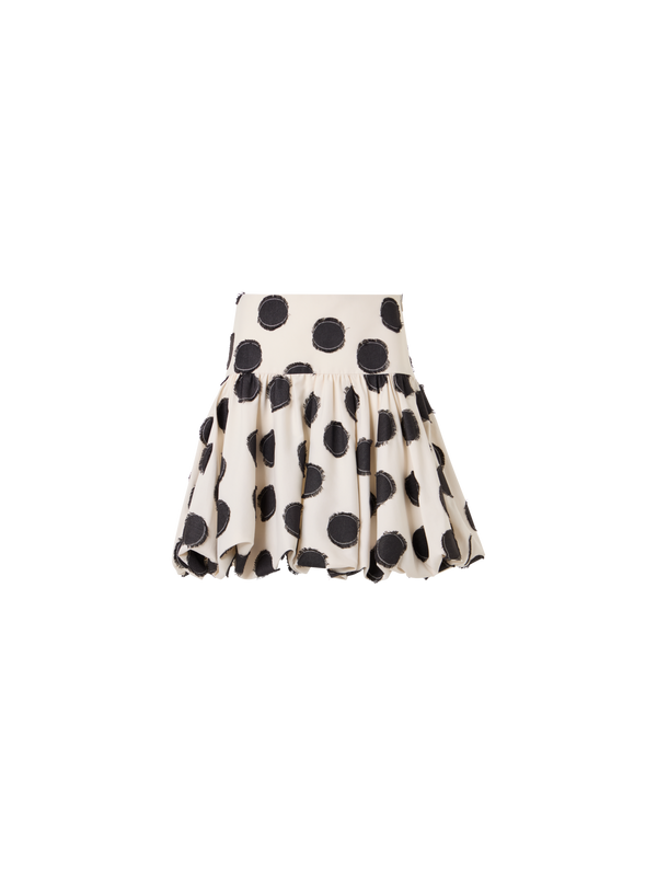 Designer Ausgestellter Minirock aus fransigem Punkte-Jacquard - Bunt - Weiss
