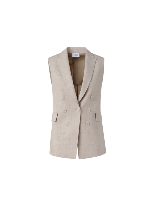 Designer Zweireihige Weste aus Leinen - Beige