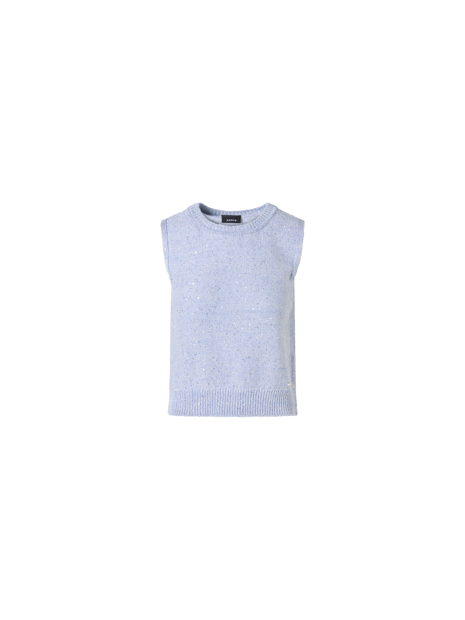 Designer Ärmelloses Strickoberteil aus Leinen und Baumwolle mit Pailletten - Blau