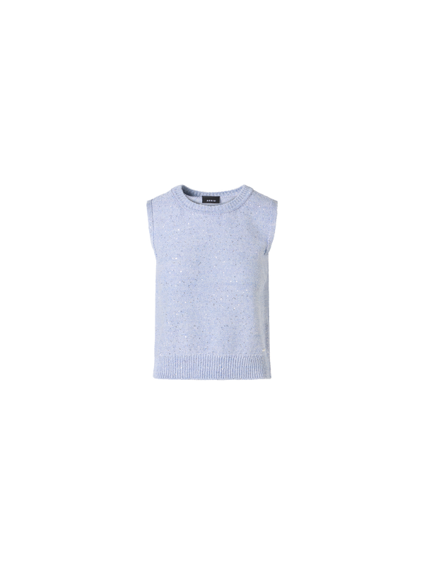Designer Ärmelloses Strickoberteil aus Leinen und Baumwolle mit Pailletten - Blau