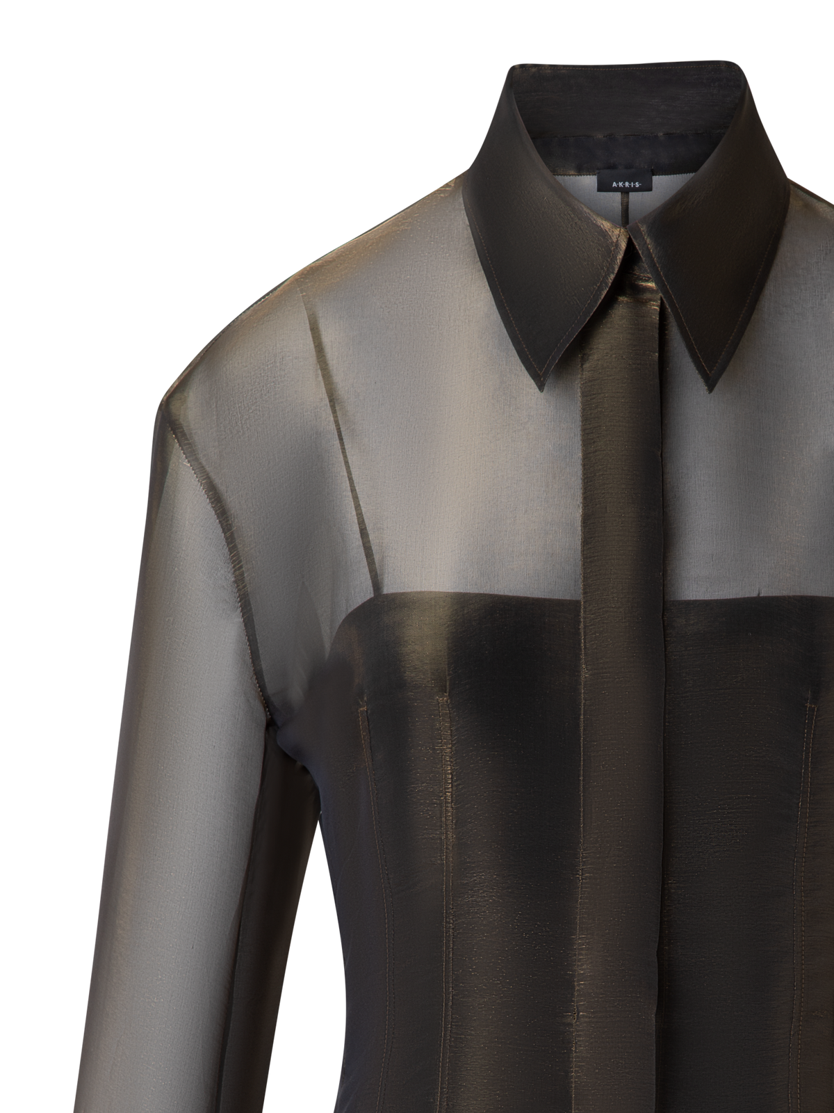 Designer Organza-Seidenbluse mit Goldschimmer - Schwarz - Gold