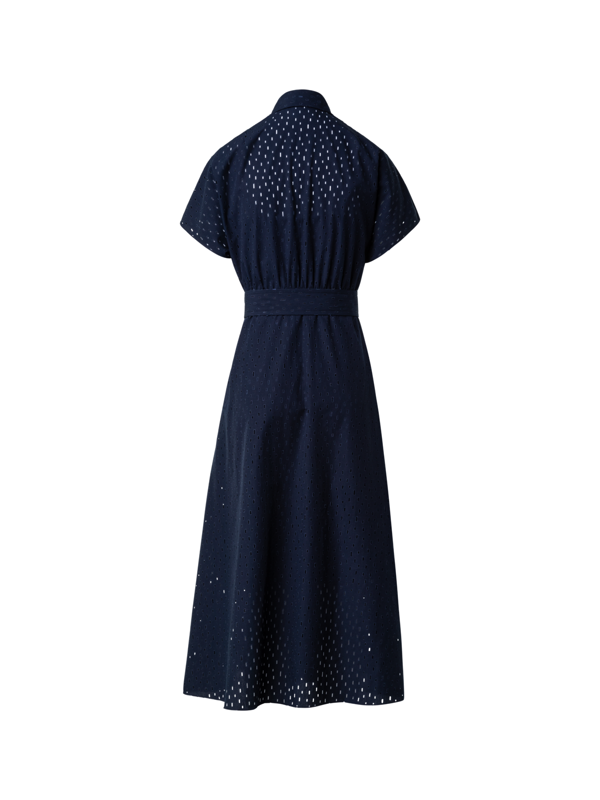 Designer Baumwoll-Midikleid mit Lasercut-Gittermuster - Dunkelblau