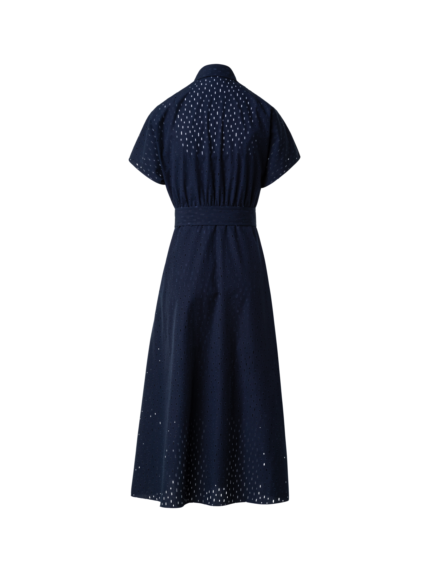 Designer Baumwoll-Midikleid mit Lasercut-Gittermuster - Dunkelblau