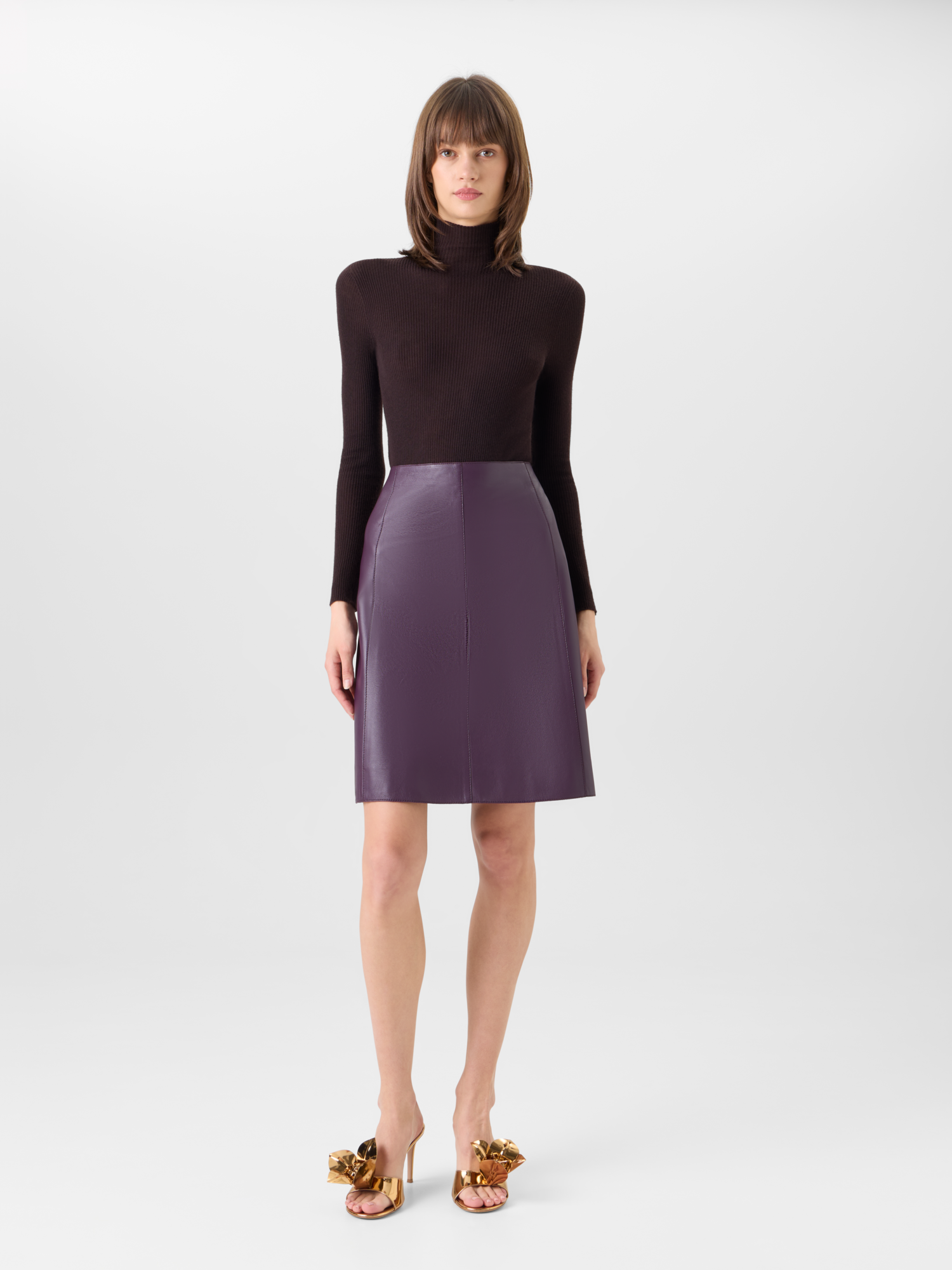 Designer A-Linien-Rock aus Nappaleder - Violett 