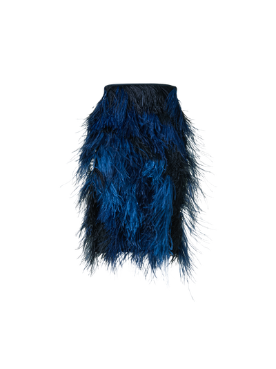 Designer Woll Doubleface Feathered Pencil Skirt - Dunkelblau - Blau - Bunt