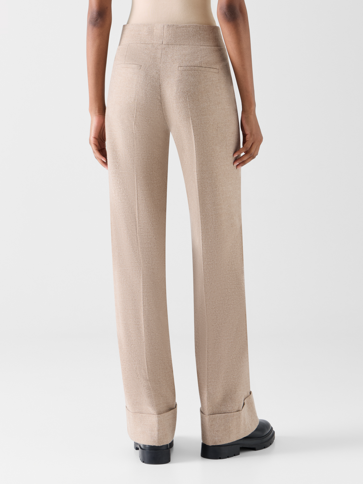 Designer Weite Flanellhose mit hohem Umschlag - Beige 