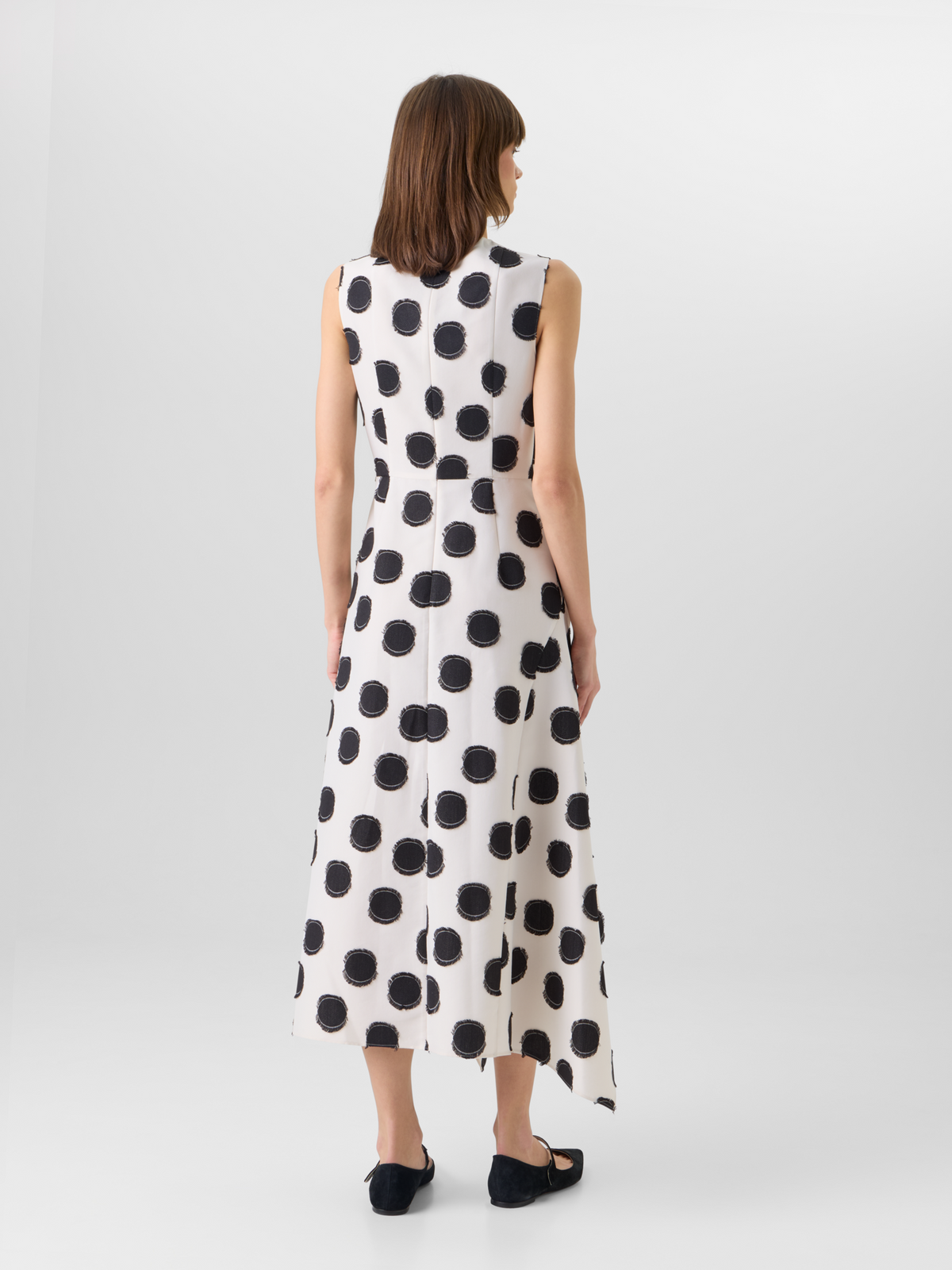 Designer Ärmelloses Midikleid aus fransigem Punkte-Jacquard - Weiss #editorial