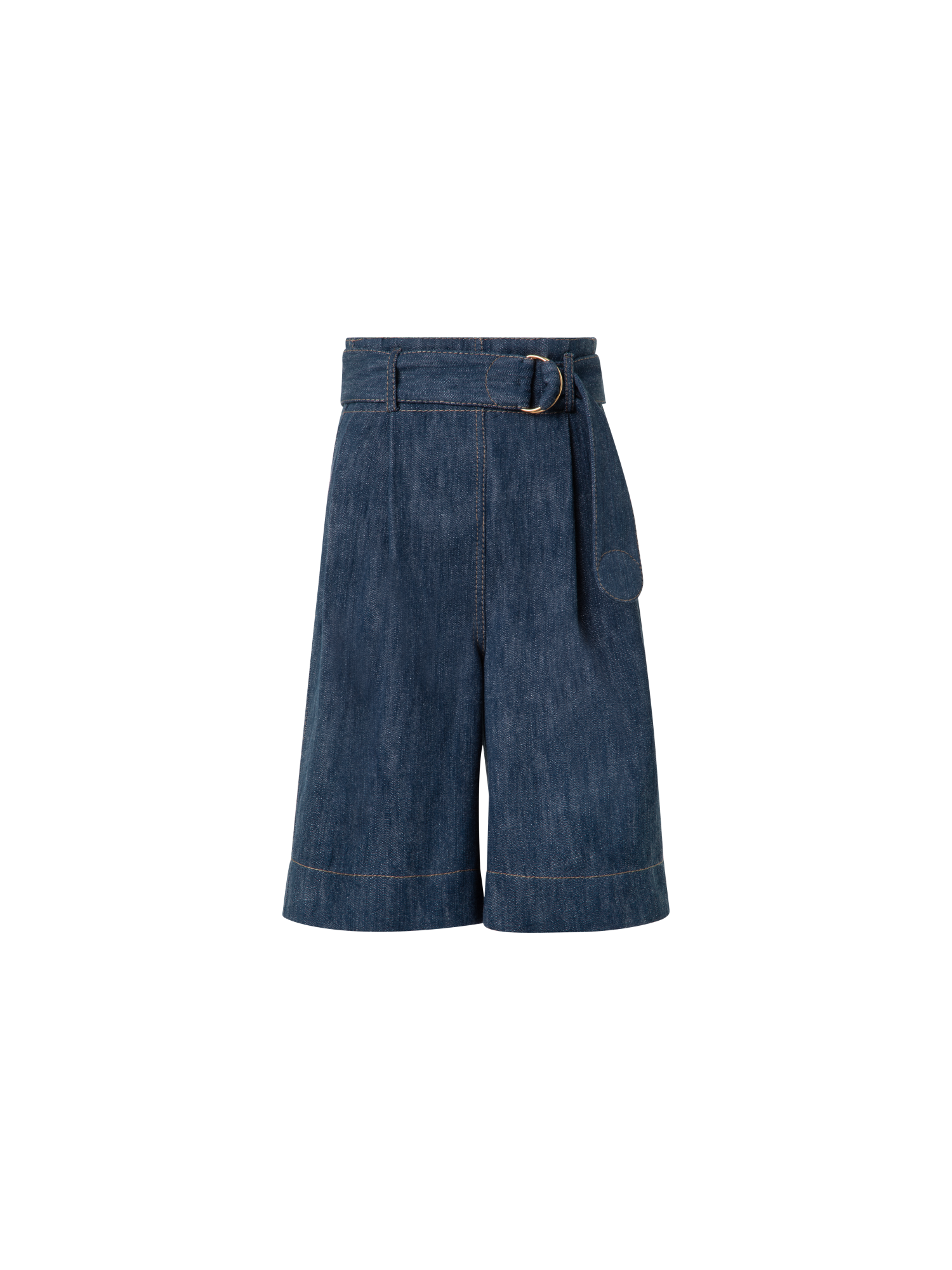 Designer Weite Bermudashorts aus Baumwoll-Woll-Denim - Dunkelblau - Blau