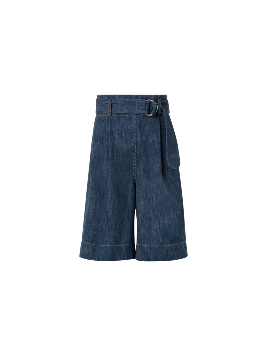 Designer Weite Bermudashorts aus Baumwoll-Woll-Denim - Dunkelblau - Blau
