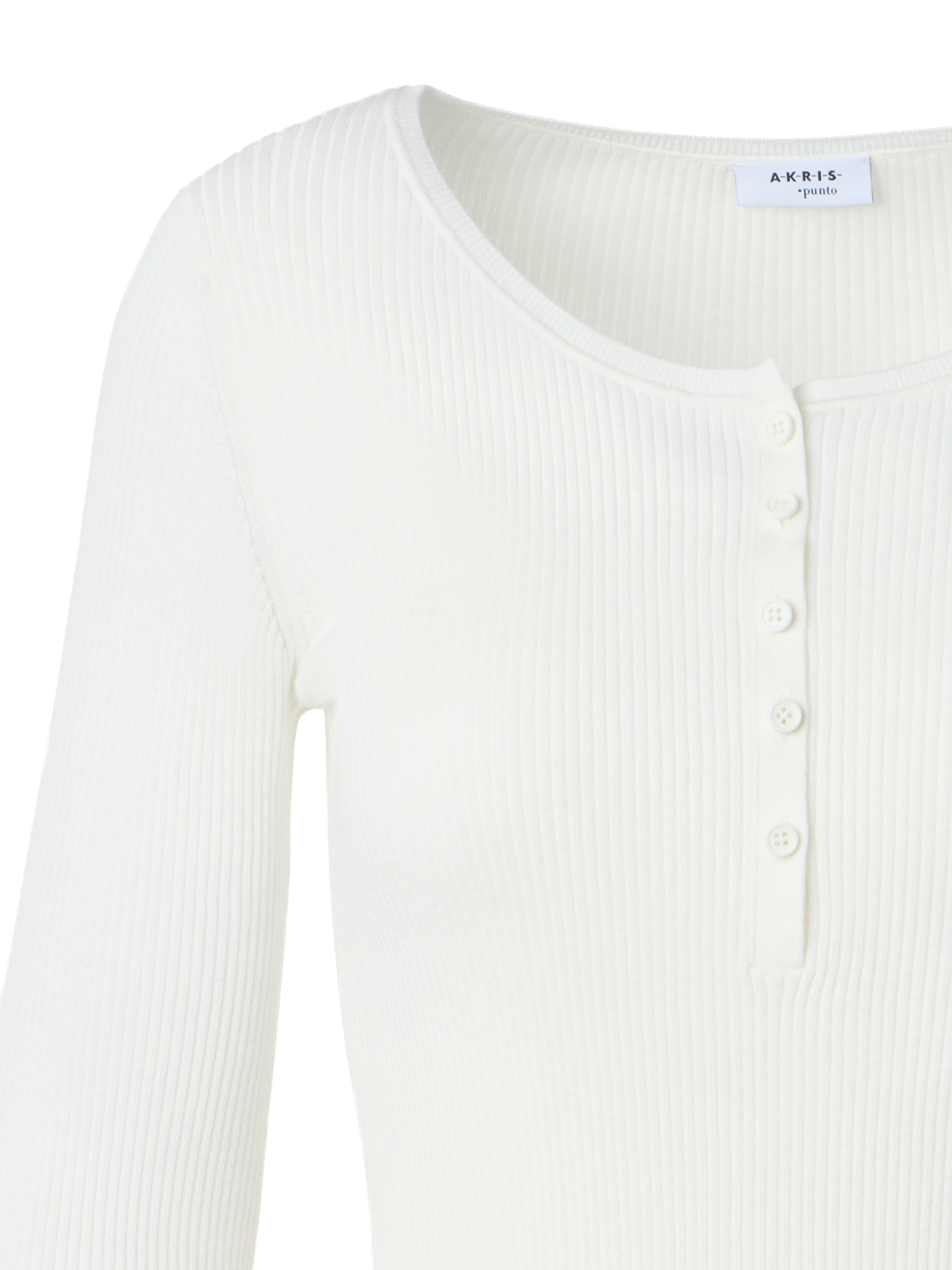 Designer Taillierter gerippter Baumwoll-Henley-Pullover - Weiss