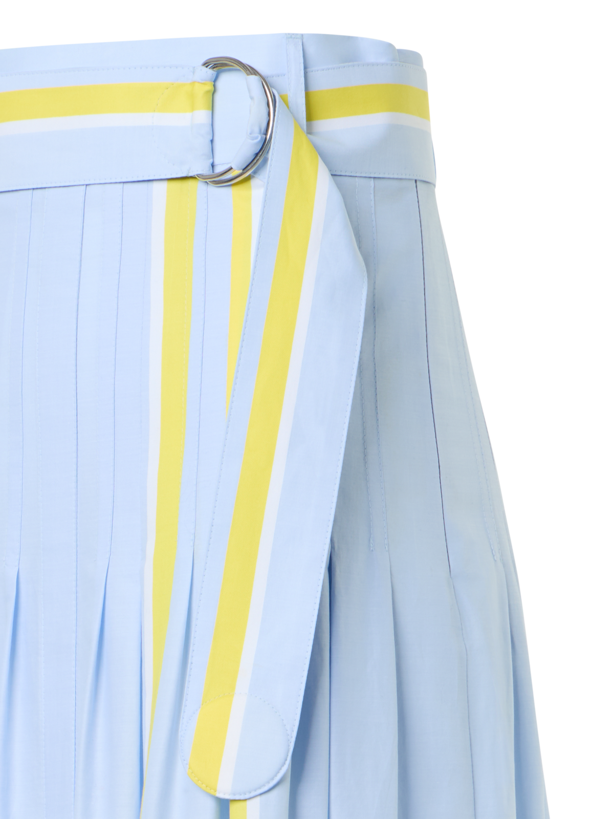 Designer Plissierter gestreifter Baumwoll-Chambray-Midirock mit Gürtel - Blau - Bunt