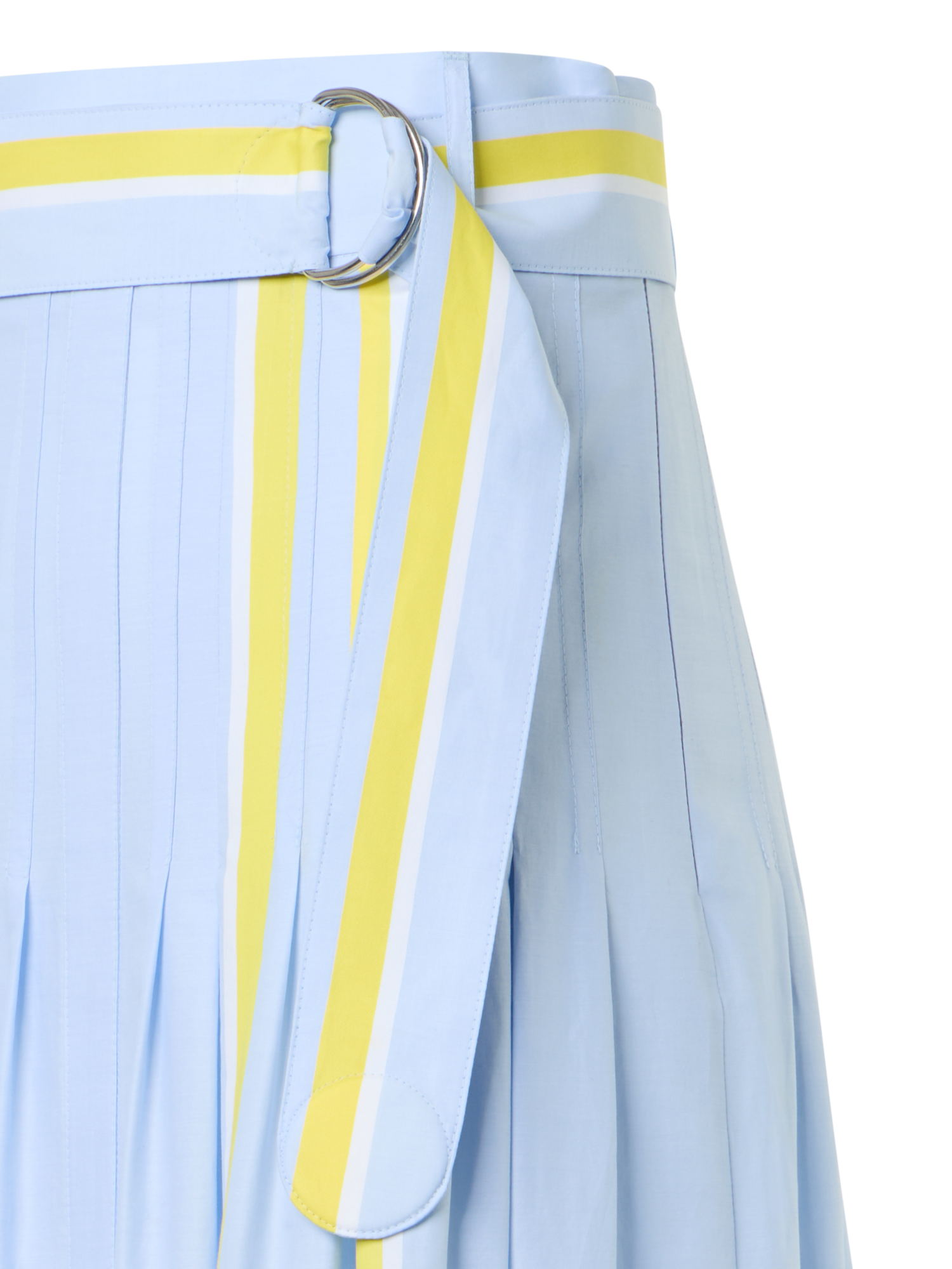 Designer Plissierter gestreifter Baumwoll-Chambray-Midirock mit Gürtel - Blau - Bunt